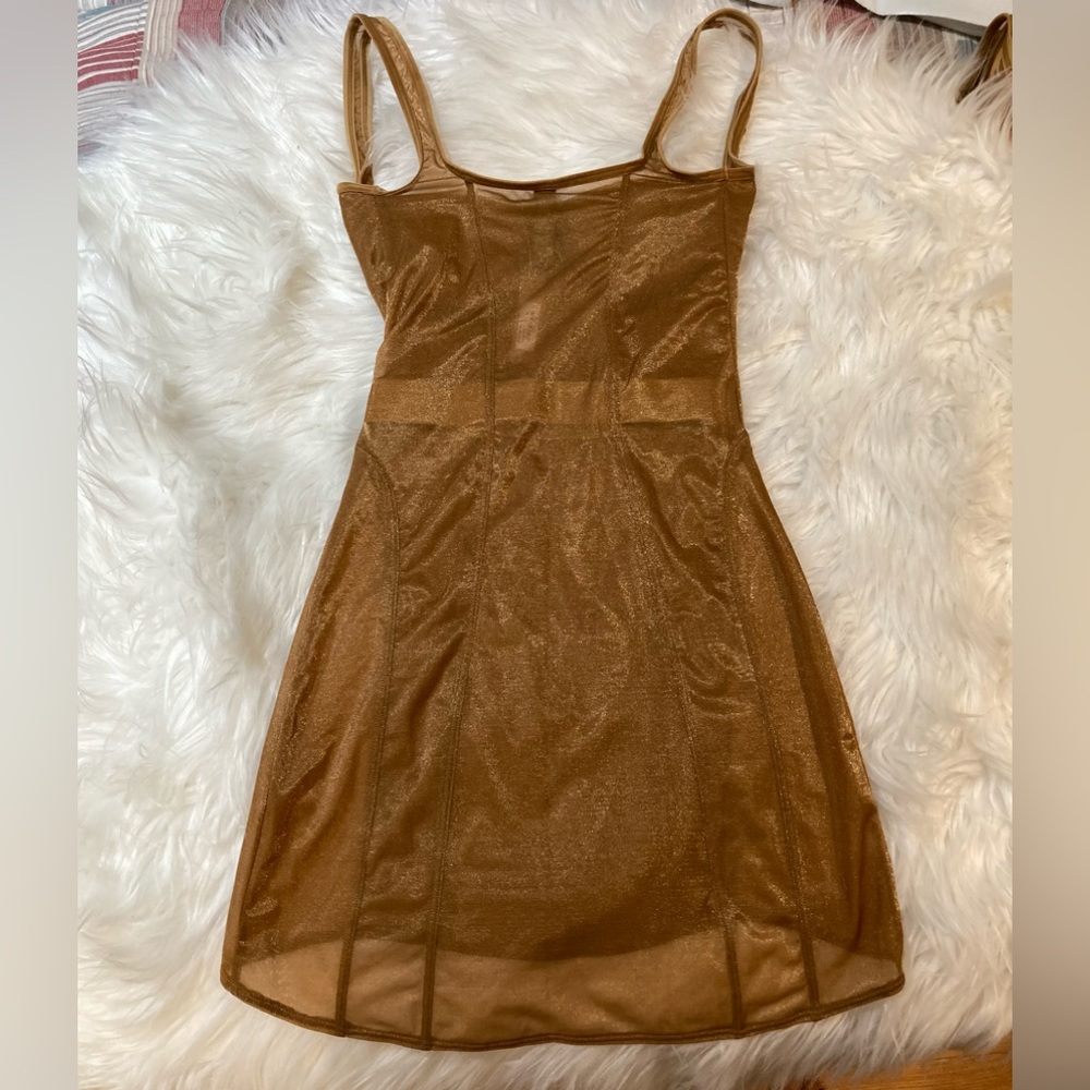 RARE SKIMS Glissenette Corset Mini Dress NWT Chai Bodycon Gold Medium Left ONLY - Picture 10 of 11
